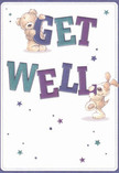 Beaming with playful optimism, this get well card showcases two lovable characters-a snuggly teddy bear and a cheerfully floppy-eared puppy-framed by an inviting cream backdrop, as if ready to leap into a warm embrace. Each holds, hugs, or balances the large, vividly coloured 'Get Well' letters, shaded in uplifting indigos and tranquil teals, colours reminiscent of fresh hydrangea blossoms seen in neighbourhood gardens along Rayners Lane. Across the card, scattered stars twinkle in gradients of purples and blues, infusing the design with a whimsical, magical energy perfect for encouraging recovery. The illustrated fur is delightfully soft in appearance, seeming almost real enough to touch, much like the tactile feel of petals upon receiving a hand-delivered bouquet from a skilled local florist. Altogether, the gentle approachability of the scene-the lively characters, the confident typography, the joyful palette-delivers not just a message, but an emotional comfort ideally suited for sending heartfelt get well wishes and encouragement within our Rayners Lane community.